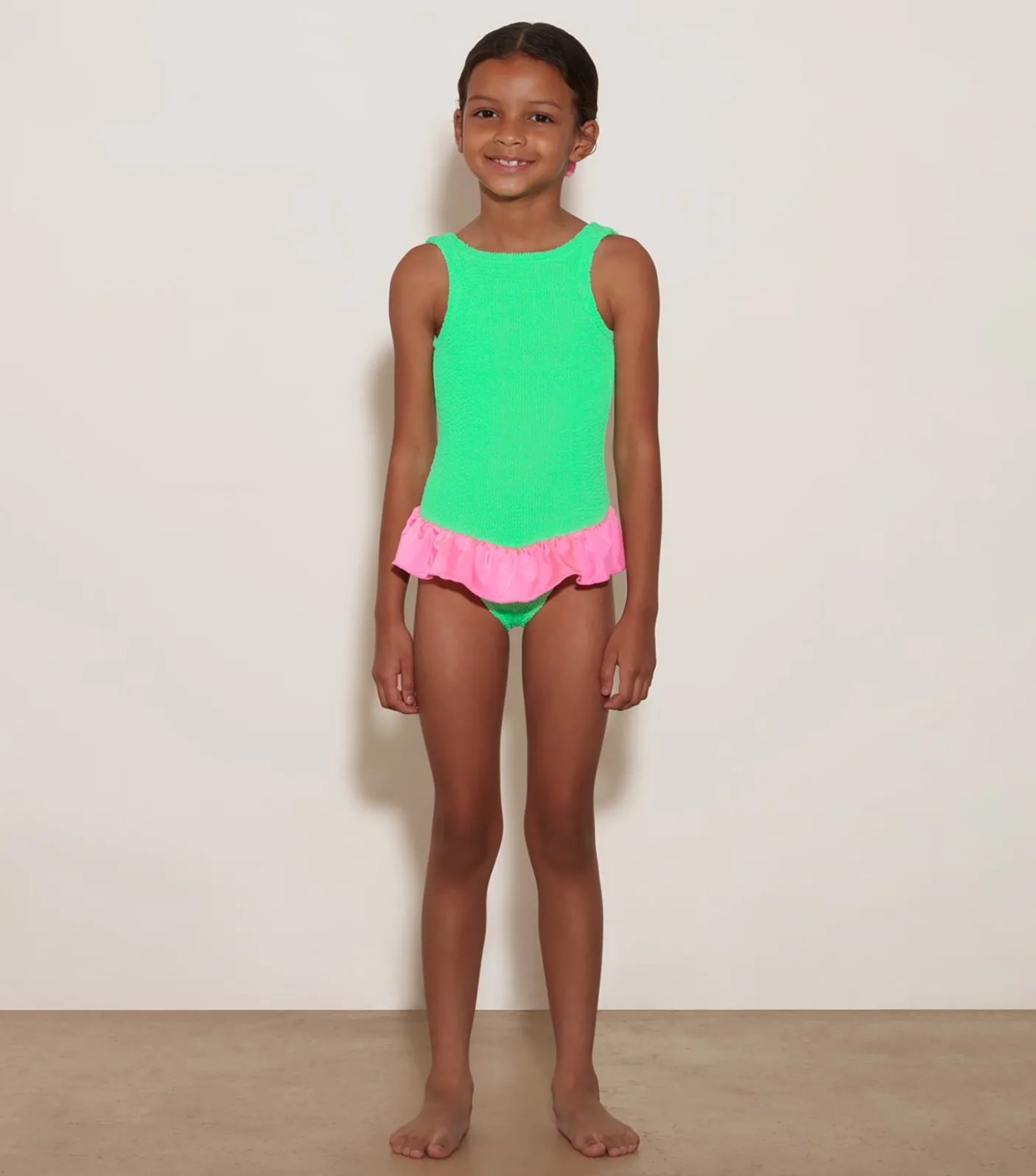 Hunza G Baby 2-6 Yrs-Baby Duo Denise Swim - Lime/Bubblegum