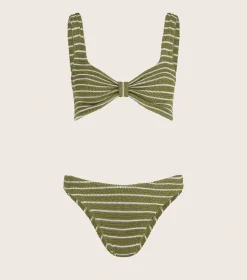 Hunza G Bikini Sets|Bralette-Bonnie Bikini - Metallic Moss/White Stripe