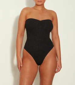 Hunza G Strapless-Brooke Lurex Swim - Black/Gold