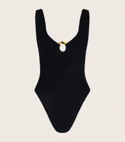 Hunza G V Neck-Celine Swim - Black