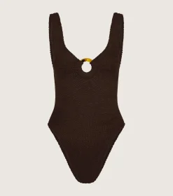Hunza G V Neck-Celine Swim - Metallic Chocolate
