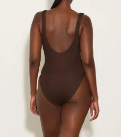 Hunza G V Neck-Celine Swim - Metallic Chocolate