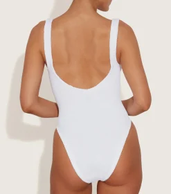Hunza G V Neck-Celine Swim With Tonal Hoops - White