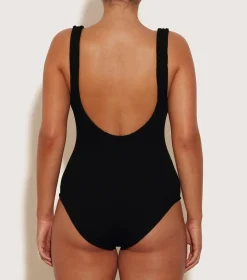 Hunza G V Neck-Coverage Celine Swim With Tonal Hoops - Black