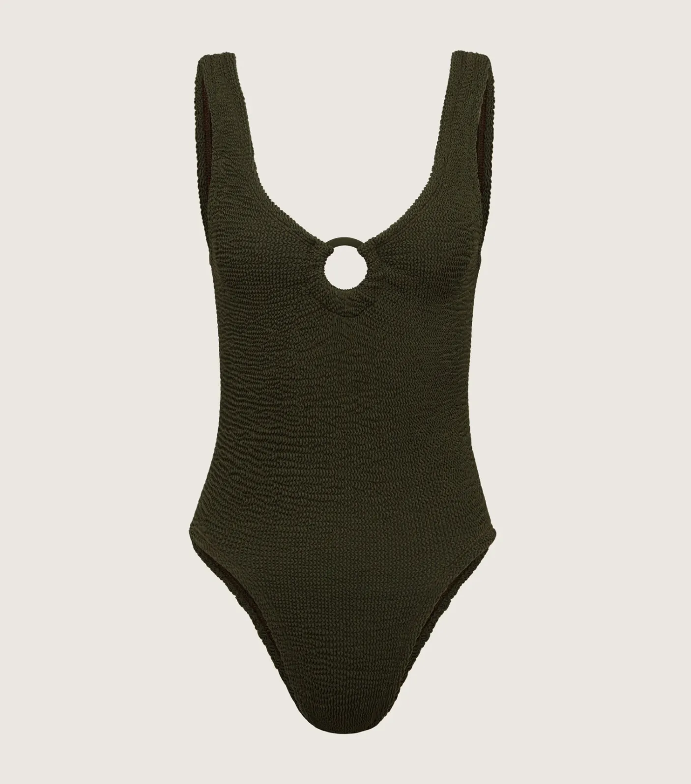 Hunza G V Neck-Coverage Celine Swim With Tonal Hoops - Metallic Khaki
