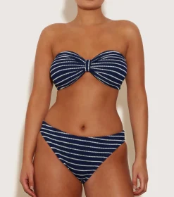 Hunza G Bikini Sets|Bandeau-Coverage Jean Bikini - Navy/White Stripe