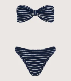 Hunza G Bikini Sets|Bandeau-Coverage Jean Bikini - Navy/White Stripe