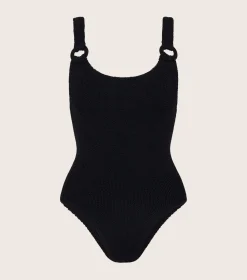 Hunza G Scoop Neck-Domino Swim With Tonal Hoops - Black