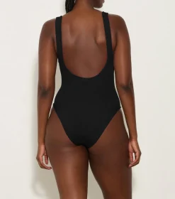 Hunza G Scoop Neck-Domino Swim With Tonal Hoops - Black