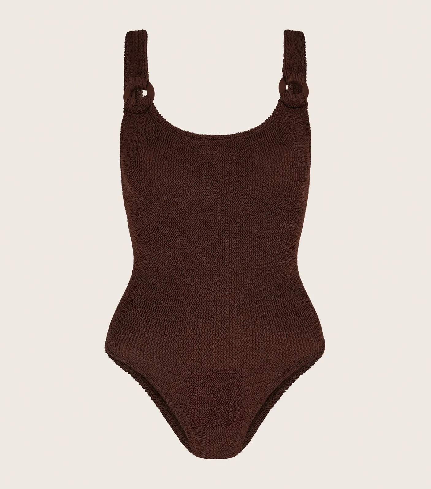 Hunza G Scoop Neck-Domino Swim With Tonal Hoops - Metallic Chocolate