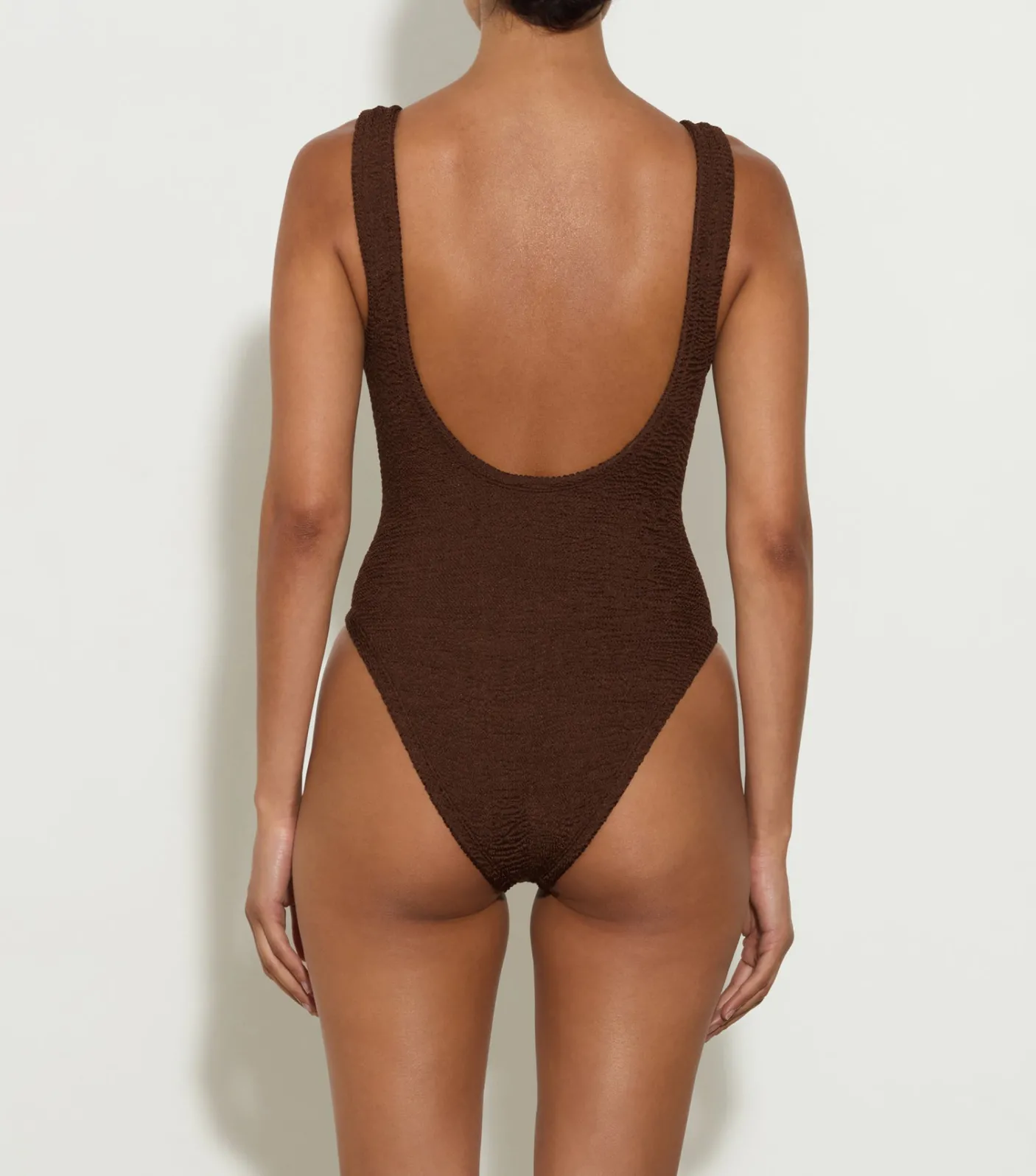 Hunza G Scoop Neck-Domino Swim With Tonal Hoops - Metallic Chocolate