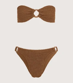 Hunza G Bikini Sets|Bandeau-Gloria Bikini With Tonal Hoops - Metallic Cocoa
