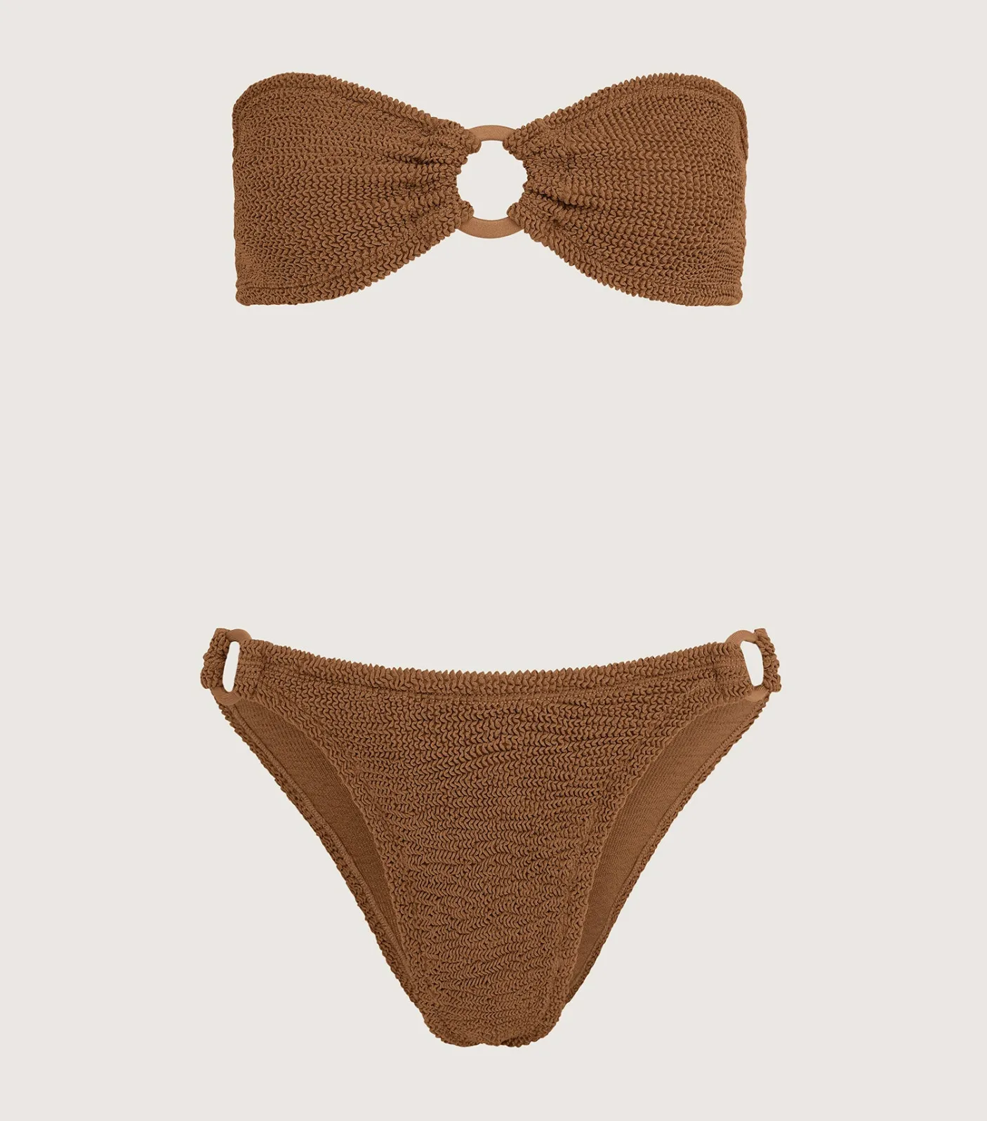 Hunza G Bikini Sets|Bandeau-Gloria Bikini With Tonal Hoops - Metallic Cocoa