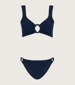 Hunza G Bikini Sets|Bralette-Hallie Lurex Bikini - Navy/Silver