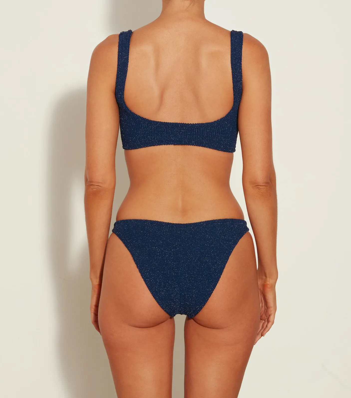 Hunza G Bikini Sets|Bralette-Hallie Lurex Bikini - Navy/Silver