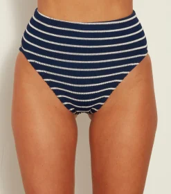 Hunza G Bikini Sets|Separates-High Waist Bikini Bottom - Navy/White Stripe