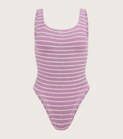 Hunza G Square Neck- X Helena Christensen Square Neck Stripe Swim - Lavender/White