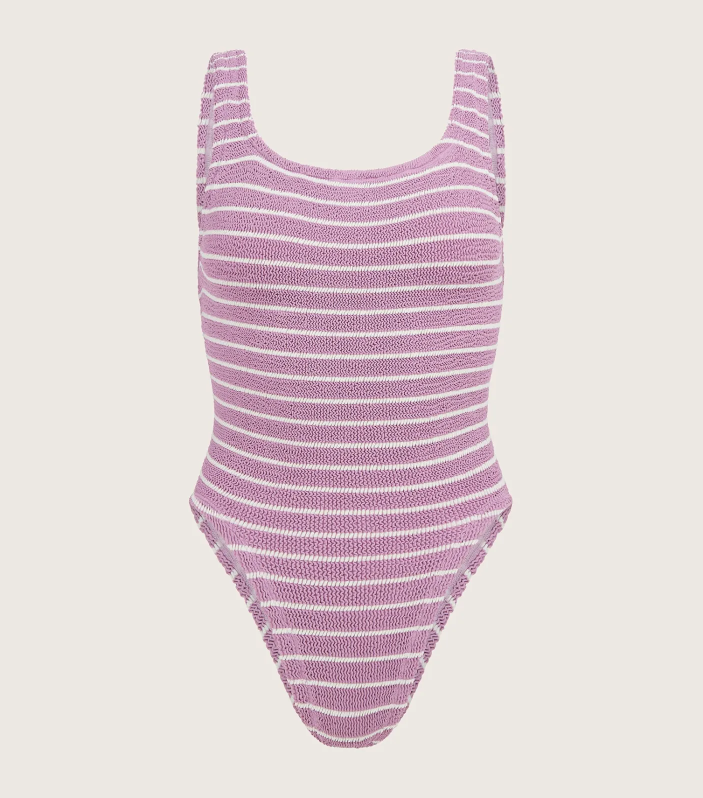 Hunza G Square Neck- X Helena Christensen Square Neck Stripe Swim - Lavender/White