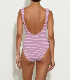 Hunza G Square Neck- X Helena Christensen Square Neck Stripe Swim - Lavender/White