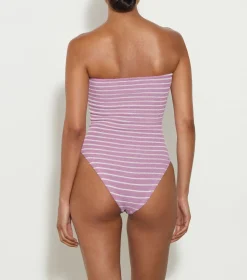 Hunza G Strapless- X Helena Christensen Brooke Stripe Swim - Lavender/White