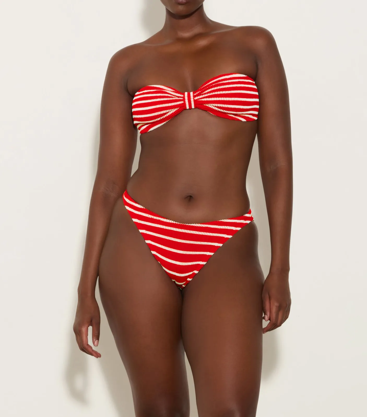 Hunza G Bikini Sets|Bandeau-Jean Bikini - Red/White Stripe