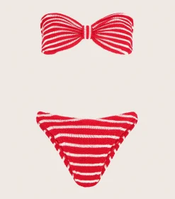 Hunza G Bikini Sets|Bandeau-Jean Bikini - Red/White Stripe