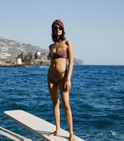 Hunza G Bikini Sets|Bandeau-Jean Bikini - Wine/White Stripe