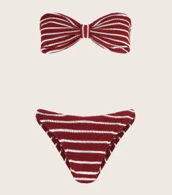 Hunza G Bikini Sets|Bandeau-Jean Bikini - Wine/White Stripe