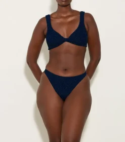 Hunza G Bikini Sets|Bralette-Juno Lurex Bikini - Navy/Silver