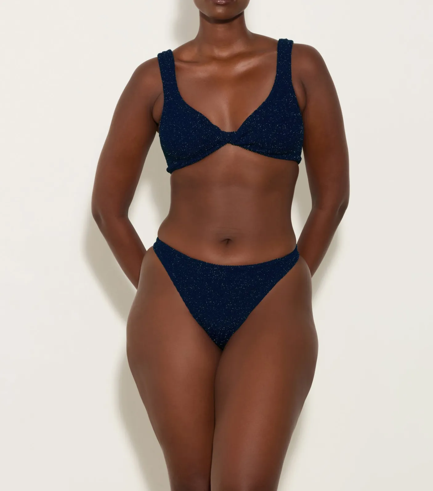 Hunza G Bikini Sets|Bralette-Juno Lurex Bikini - Navy/Silver