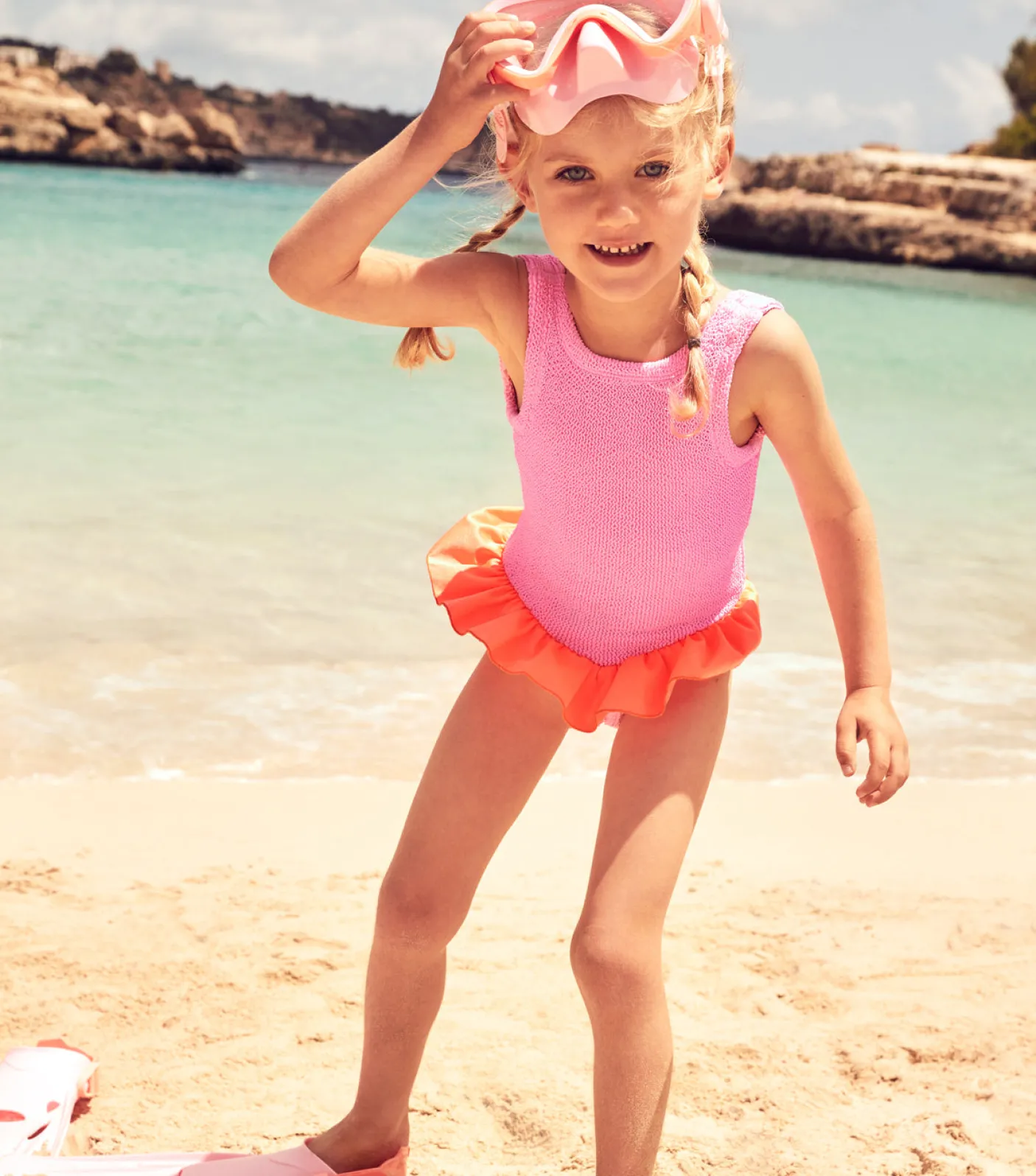 Hunza G Kids - 7-12 Yrs-Kids Duo Denise Swim - Bubblegum/Orange
