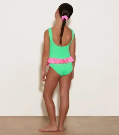 Hunza G Kids - 7-12 Yrs-Kids Duo Denise Swim - Lime/Bubblegum