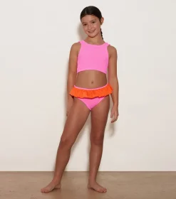 Hunza G Kids - 7-12 Yrs-Kids Duo Olive Bikini - Bubblegum/Orange