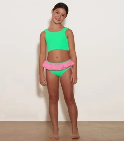 Hunza G Kids - 7-12 Yrs-Kids Duo Olive Bikini - Lime/Bubblegum