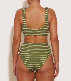 Hunza G Bikini Sets|Bralette-Nadine Bikini With Tonal Hoops - Metallic Moss/White Stripe