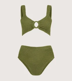 Hunza G Bikini Sets|Bralette-Nadine Bikini With Tonal Hoops - Metallic Moss