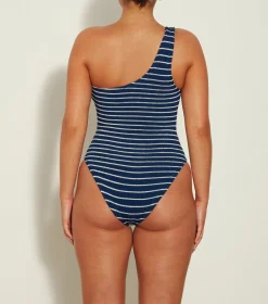 Hunza G One Shoulder-Nancy Swim - Navy/White Stripe