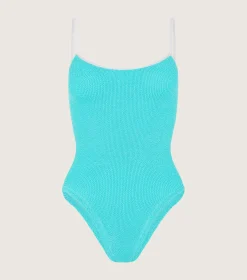 Hunza G Scoop Neck-Pamela Swim Contrast - Aqua/White