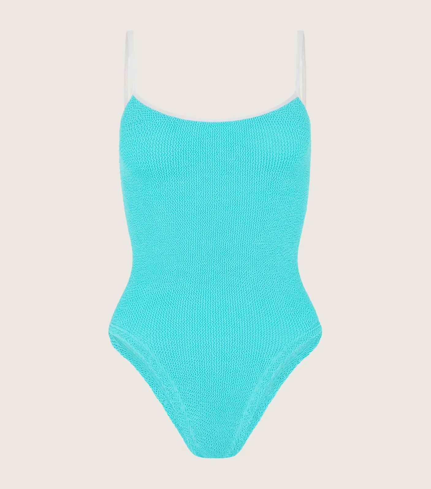 Hunza G Scoop Neck-Pamela Swim Contrast - Aqua/White