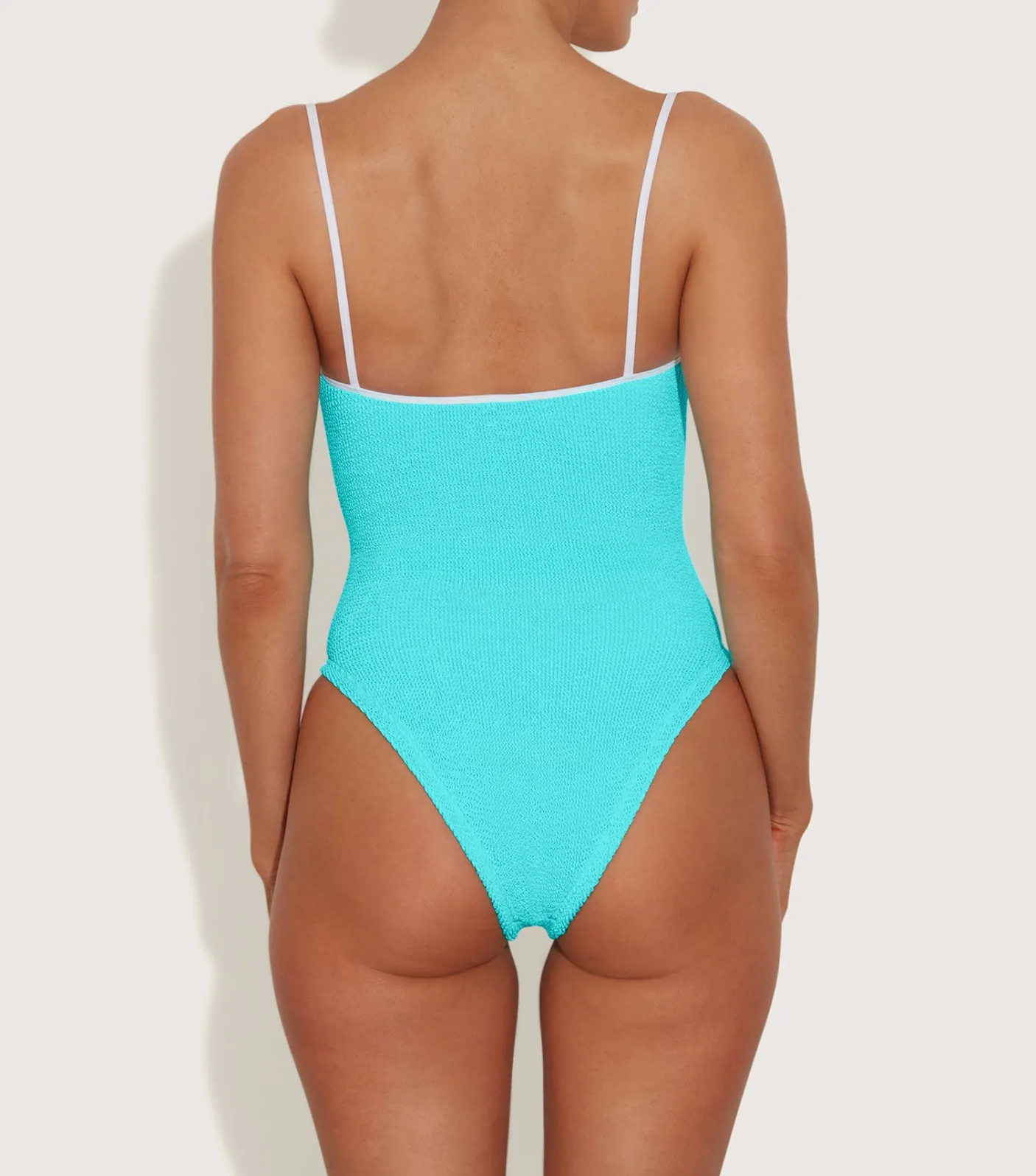 Hunza G Scoop Neck-Pamela Swim Contrast - Aqua/White