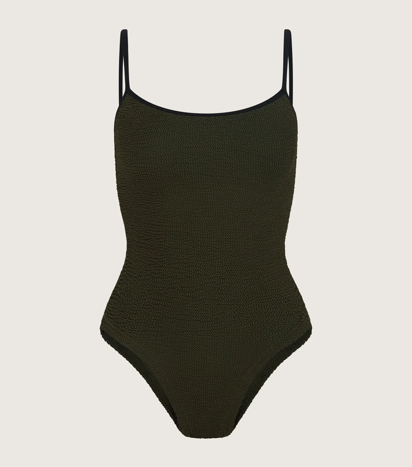 Hunza G Scoop Neck-Pamela Swim Contrast - Metallic Khaki/Black
