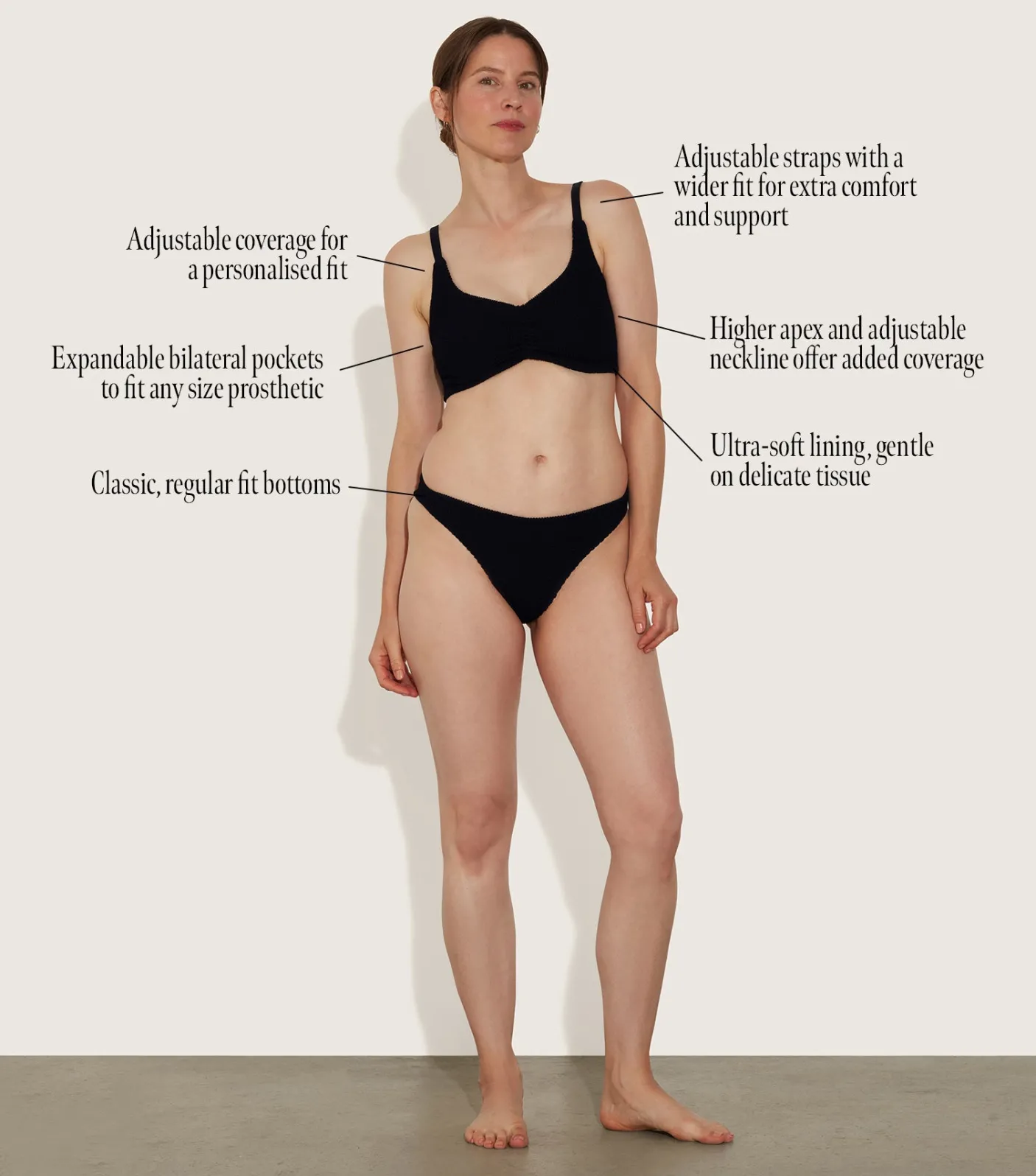 Hunza G Bikini Sets-Post Mastectomy Bikini - Black