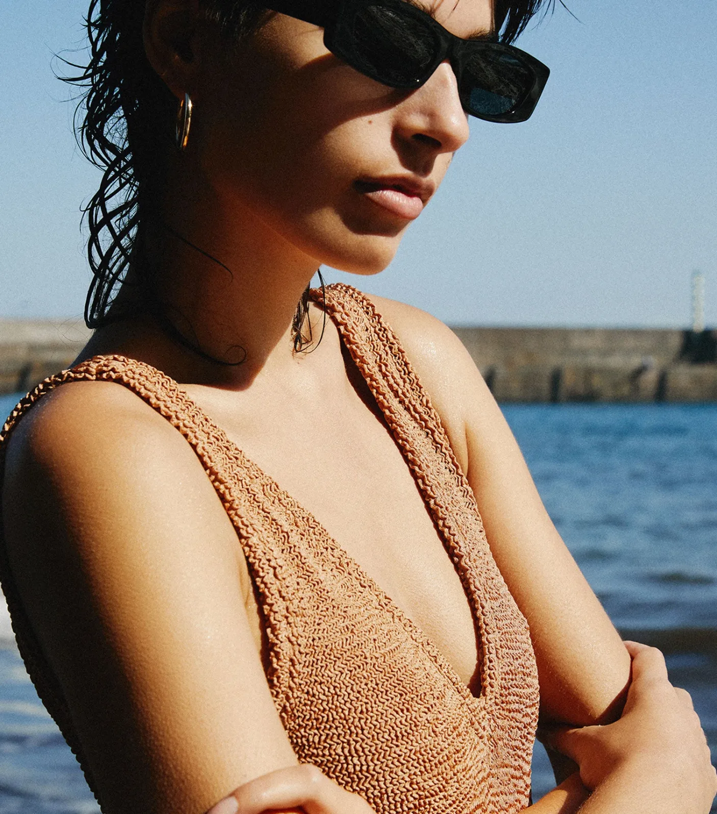 Hunza G V Neck-Sadie Swim - Metallic Cocoa