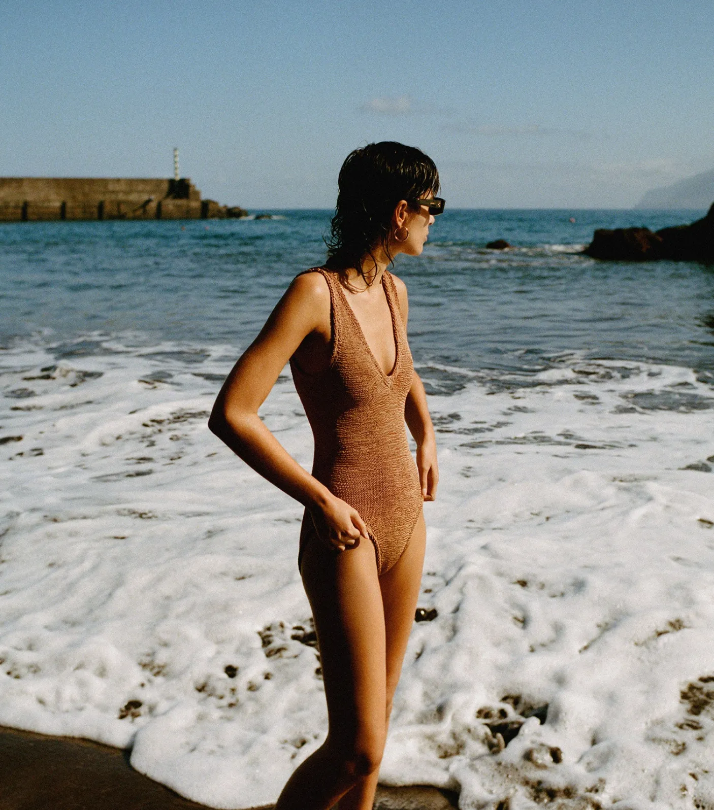 Hunza G V Neck-Sadie Swim - Metallic Cocoa