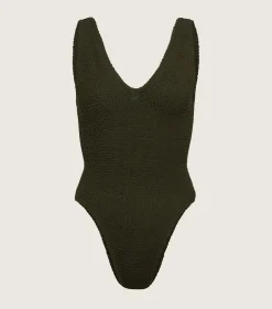 Hunza G V Neck-Sadie Swim - Metallic Khaki