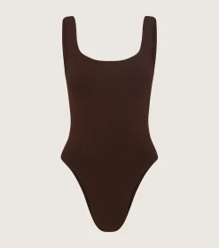 Hunza G Square Neck-Square Neck Nile Swim - Metallic Chocolate