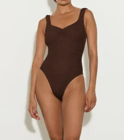 Hunza G Scoop Neck-Tonya Swim - Metallic Chocolate