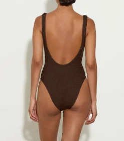Hunza G Scoop Neck-Tonya Swim - Metallic Chocolate