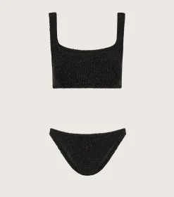 Hunza G Bikini Sets|Bralette-Xandra Lurex Bikini - Black/Gold